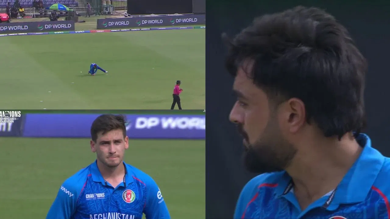 Watch: Rashid Khan fumes at Noor Ahmad after horrific fielding blunder vs SA in CT 2025